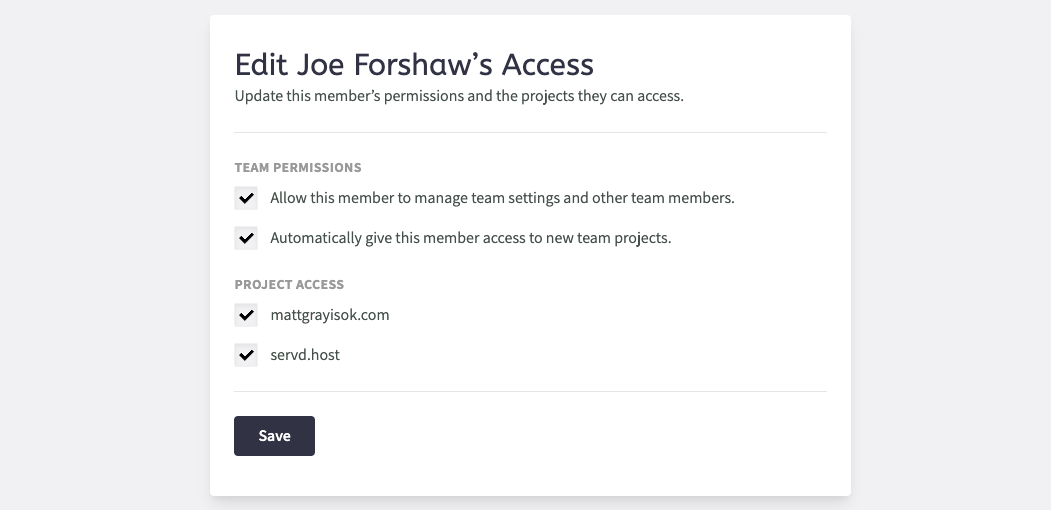 Edit Team Member Access
